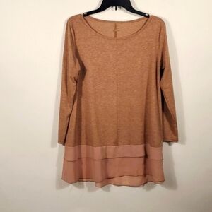 Flowy Tan Ruffle Tunic Top Size Small | Casual Boho Tunic Blouse